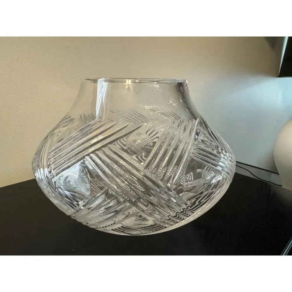 Vintage Bohemian Clear Crystal Vase w/ Unusual Shape